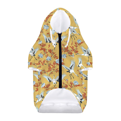 White Japanese Cranes Pattern Print Dog Zip Up Hoodie