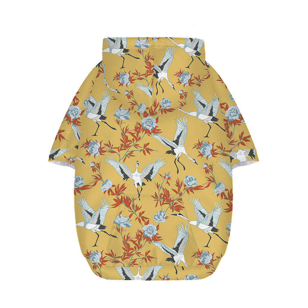 White Japanese Cranes Pattern Print Dog Zip Up Hoodie