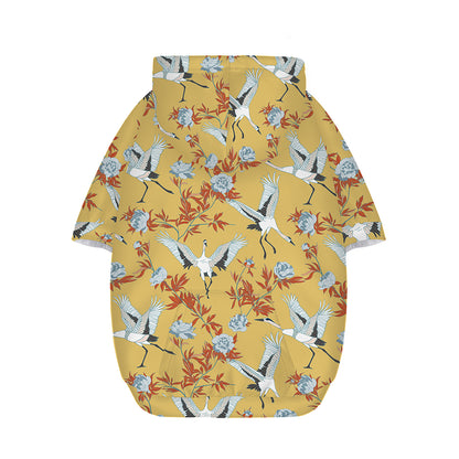 White Japanese Cranes Pattern Print Dog Zip Up Hoodie