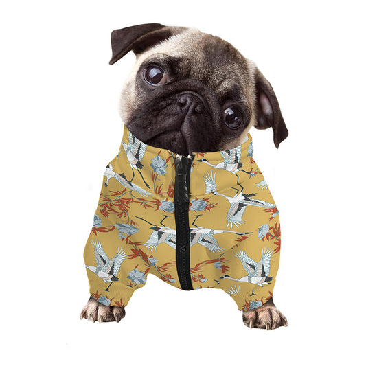 White Japanese Cranes Pattern Print Dog Zip Up Jacket
