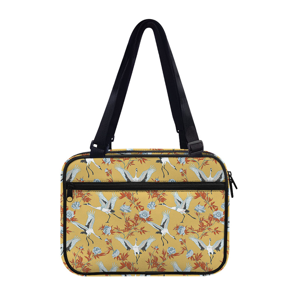 White Japanese Cranes Pattern Print Double Strap Bible Bag
