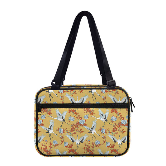 White Japanese Cranes Pattern Print Double Strap Bible Bag
