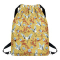 White Japanese Cranes Pattern Print Drawstring Backpack