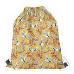 White Japanese Cranes Pattern Print Drawstring Bag