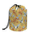 White Japanese Cranes Pattern Print Drawstring Makeup Bag