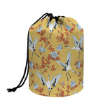 White Japanese Cranes Pattern Print Drawstring Makeup Bag