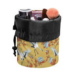 White Japanese Cranes Pattern Print Drawstring Makeup Bag