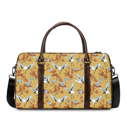 White Japanese Cranes Pattern Print Duffle Bag