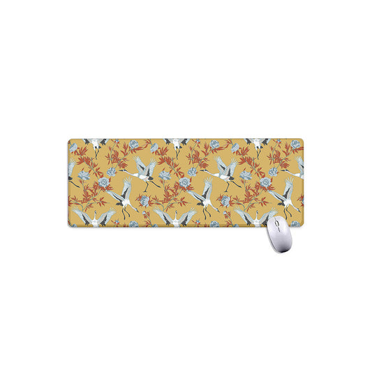 White Japanese Cranes Pattern Print Extended Mouse Pad