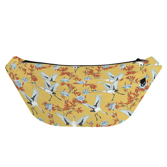 White Japanese Cranes Pattern Print Fanny Pack