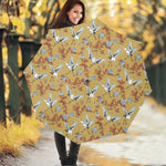 White Japanese Cranes Pattern Print Foldable Umbrella