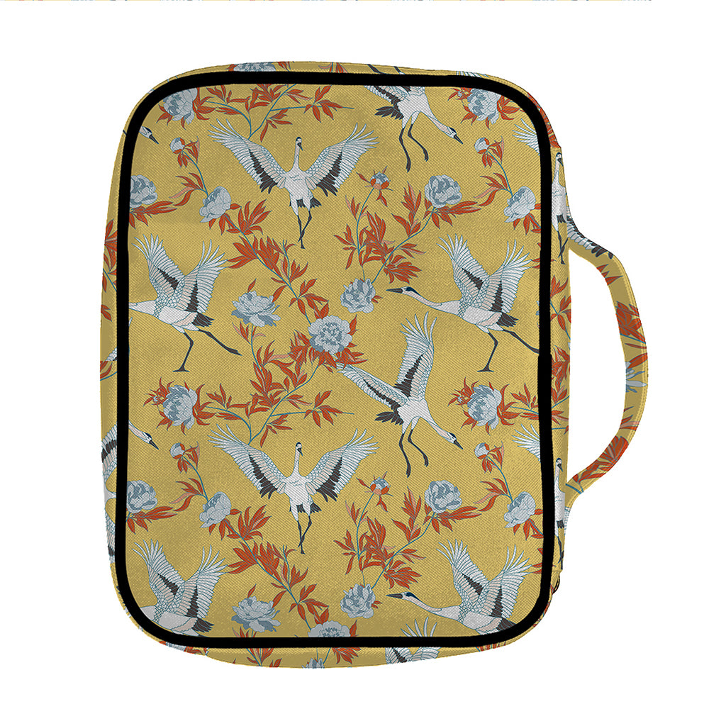 White Japanese Cranes Pattern Print Front Pocket Bible Bag