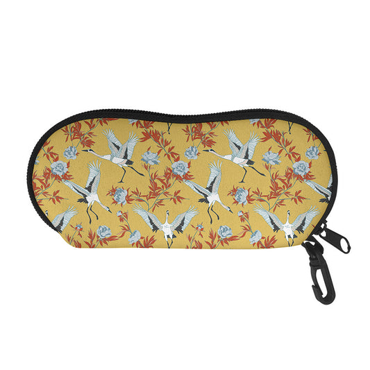 White Japanese Cranes Pattern Print Glasses Case