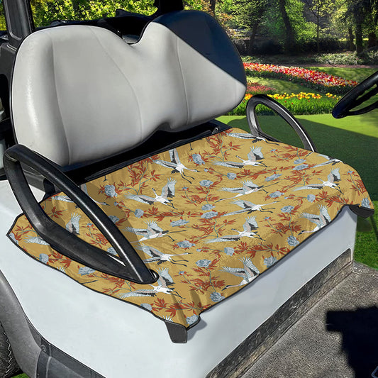 White Japanese Cranes Pattern Print Golf Cart Seat Cover