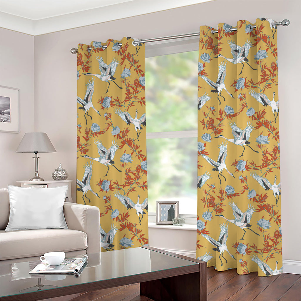 White Japanese Cranes Pattern Print Grommet Curtains