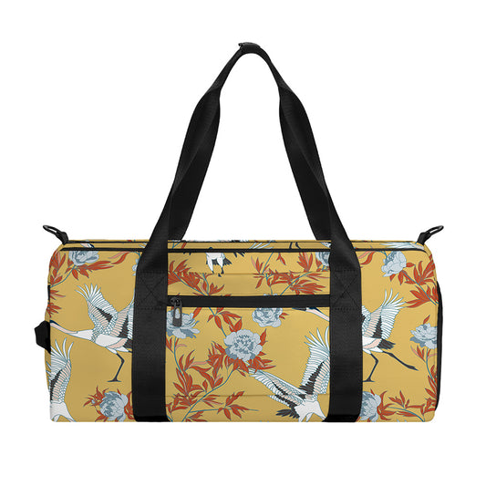White Japanese Cranes Pattern Print Gym Bag
