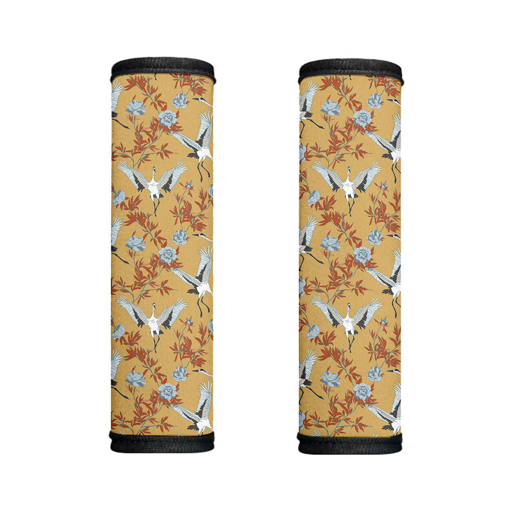 White Japanese Cranes Pattern Print Handle Covers