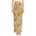 White Japanese Cranes Pattern Print High Slit Maxi Skirt