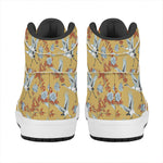 White Japanese Cranes Pattern Print High Top Leather Sneakers