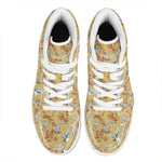 White Japanese Cranes Pattern Print High Top Leather Sneakers