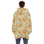 White Japanese Cranes Pattern Print Hoodie Blanket