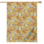 White Japanese Cranes Pattern Print House Flag