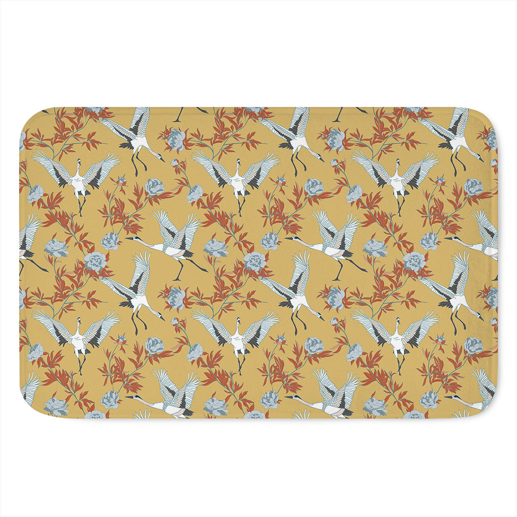 White Japanese Cranes Pattern Print Indoor Door Mat
