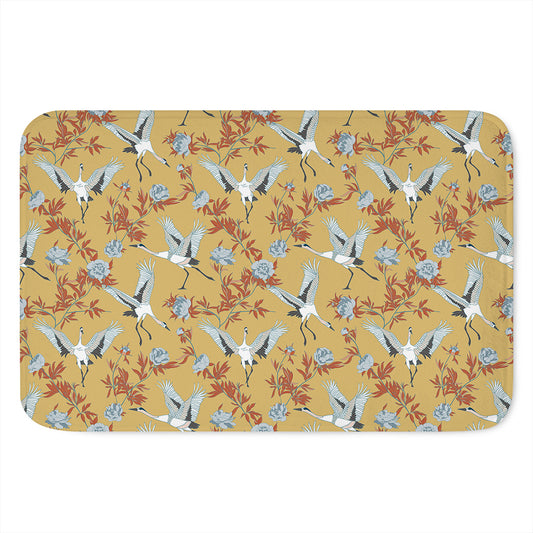 White Japanese Cranes Pattern Print Indoor Door Mat