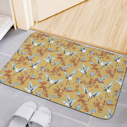White Japanese Cranes Pattern Print Indoor Door Mat