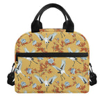 White Japanese Cranes Pattern Print Insulated Lunch Bag