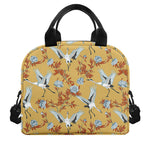 White Japanese Cranes Pattern Print Insulated Lunch Bag