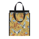 White Japanese Cranes Pattern Print Insulated Lunch Tote