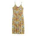 White Japanese Cranes Pattern Print Jersey Midi Cami Dress