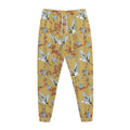 White Japanese Cranes Pattern Print Jogger Pants