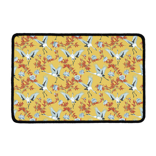 White Japanese Cranes Pattern Print Kitchen Mat