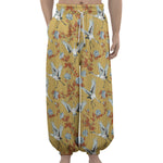 White Japanese Cranes Pattern Print Lantern Pants