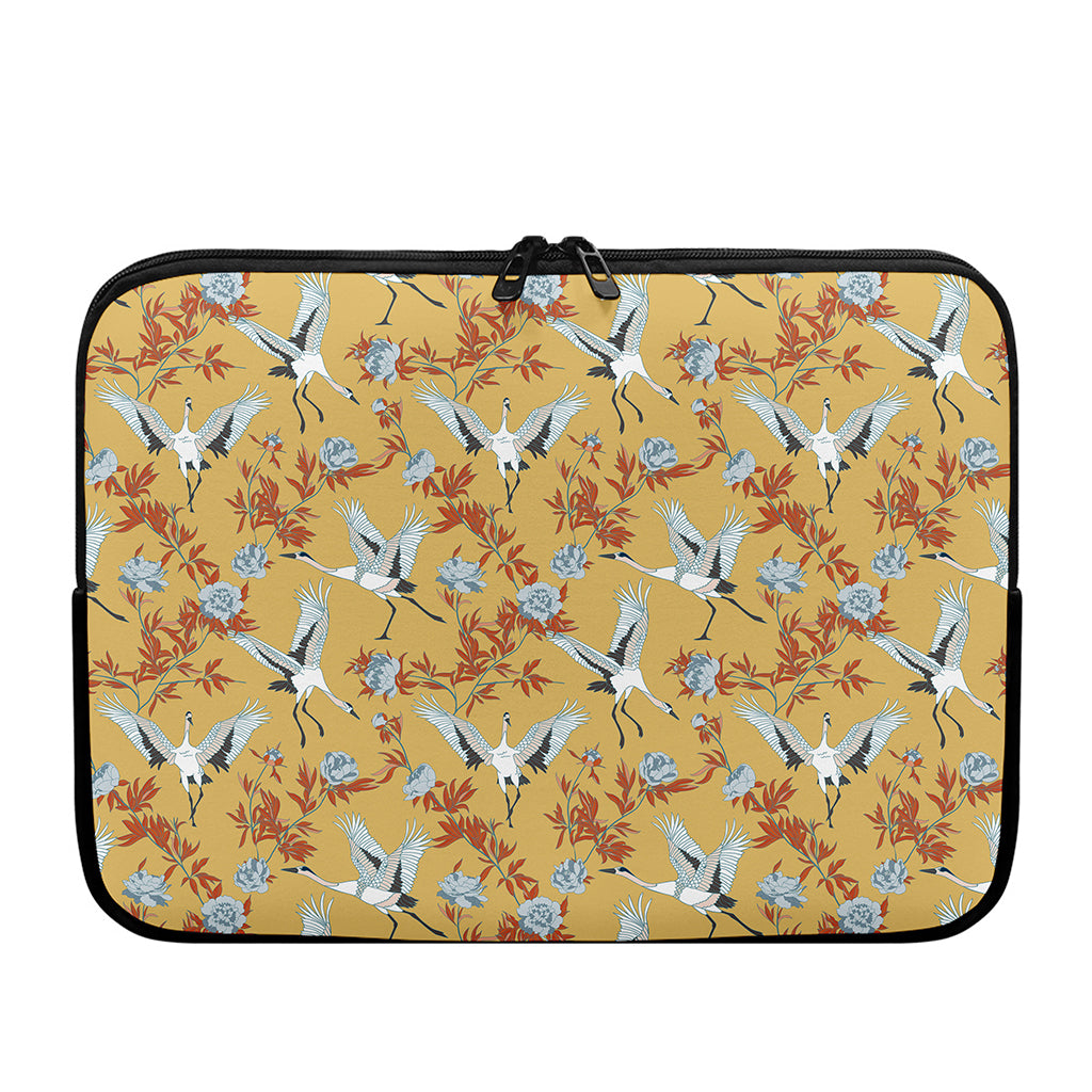 White Japanese Cranes Pattern Print Laptop Sleeve