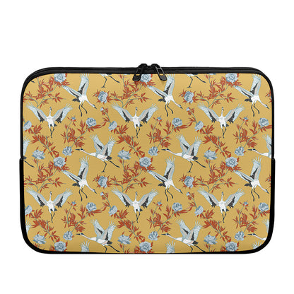 White Japanese Cranes Pattern Print Laptop Sleeve