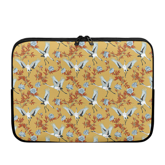 White Japanese Cranes Pattern Print Laptop Sleeve