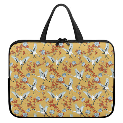 White Japanese Cranes Pattern Print Laptop Sleeve With Handle