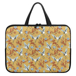 White Japanese Cranes Pattern Print Laptop Sleeve With Handle