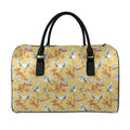 White Japanese Cranes Pattern Print Leather Duffel Bag