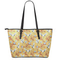 White Japanese Cranes Pattern Print Leather Tote Bag With Zipper