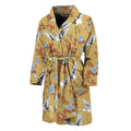 White Japanese Cranes Pattern Print Men's Bathrobe