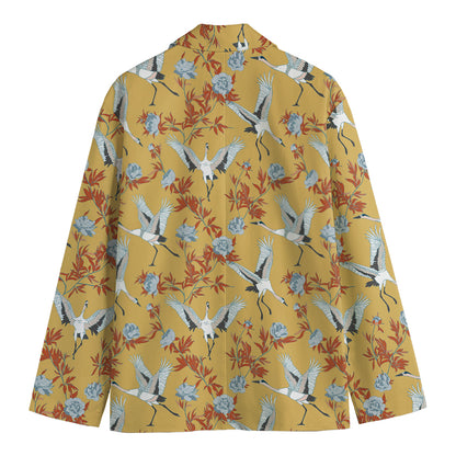 White Japanese Cranes Pattern Print Men's Blazer