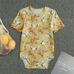 White Japanese Cranes Pattern Print Men's Bodysuit