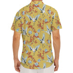 White Japanese Cranes Pattern Print Men's Deep V-Neck Shirt