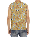 White Japanese Cranes Pattern Print Men's Fitness Tank Top