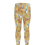 White Japanese Cranes Pattern Print Men's leggings