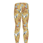 White Japanese Cranes Pattern Print Men's leggings